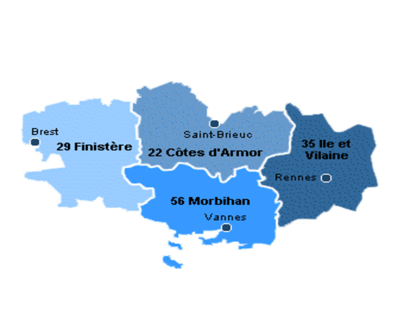 Carte des départements de la Bretagne