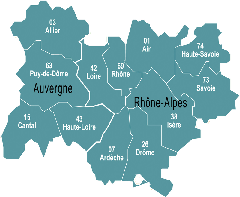 Carte des départements du Rhône Alpes