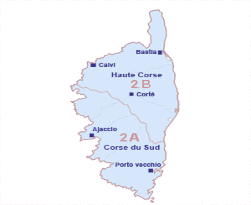 Carte des départements de la Corse