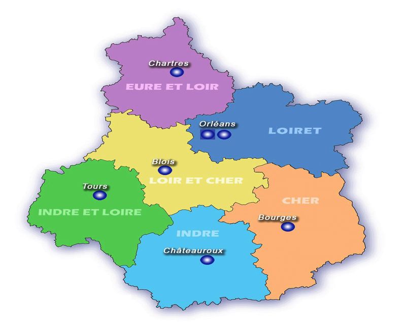 Carte des départements du centre Val de loire