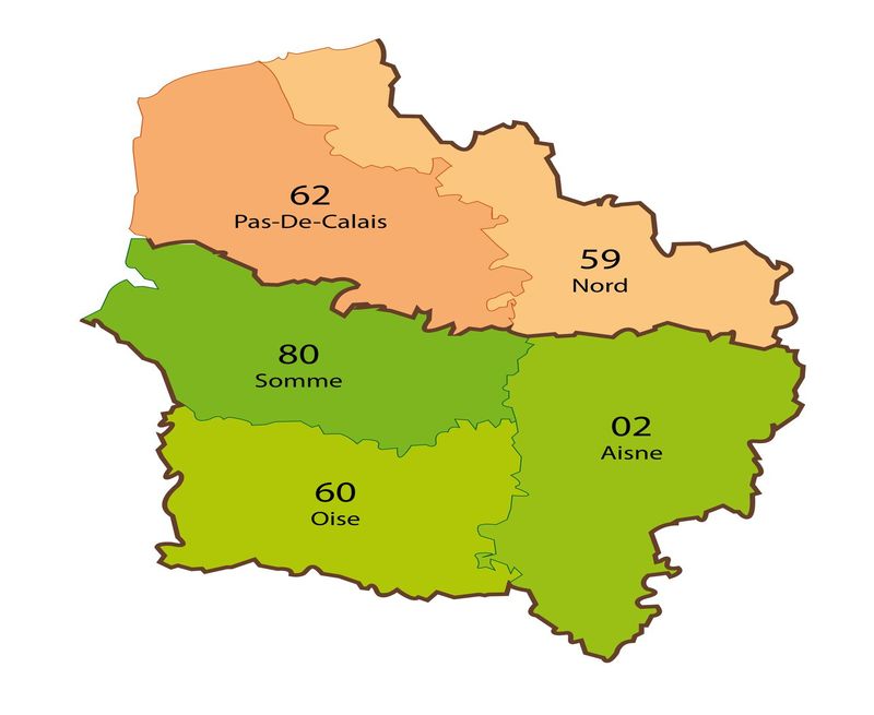 Carte des départements des Hauts de France