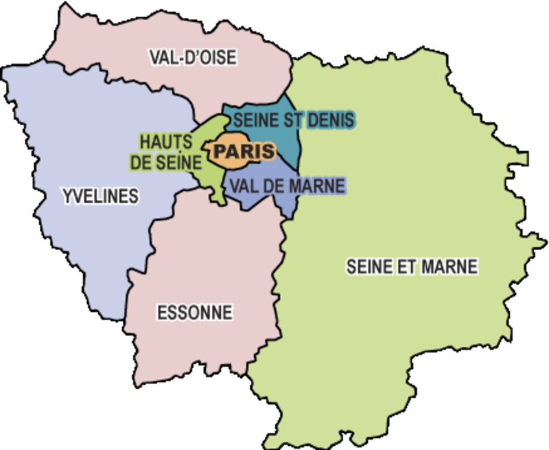 Carte des départements de l'ile de France