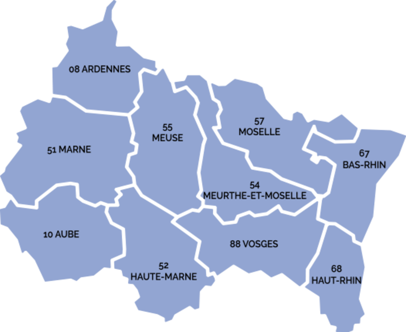 Carte des départements du Grand Est