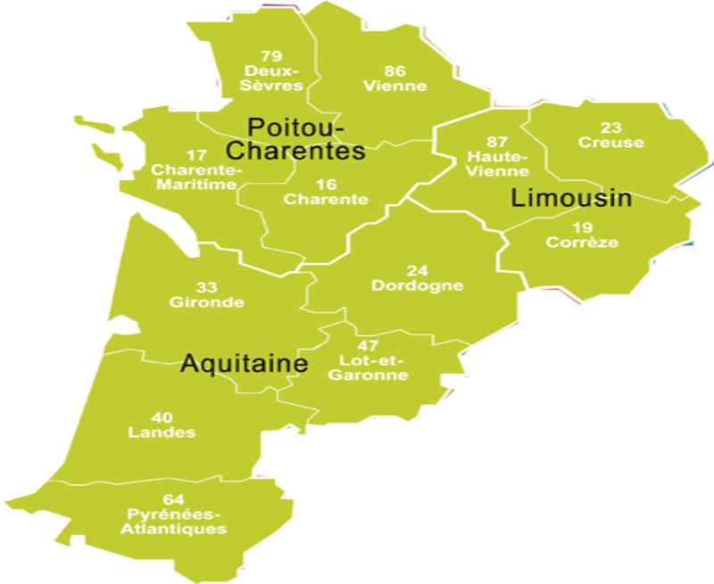 Carte des départements de la Nouvelle-Aquitaine