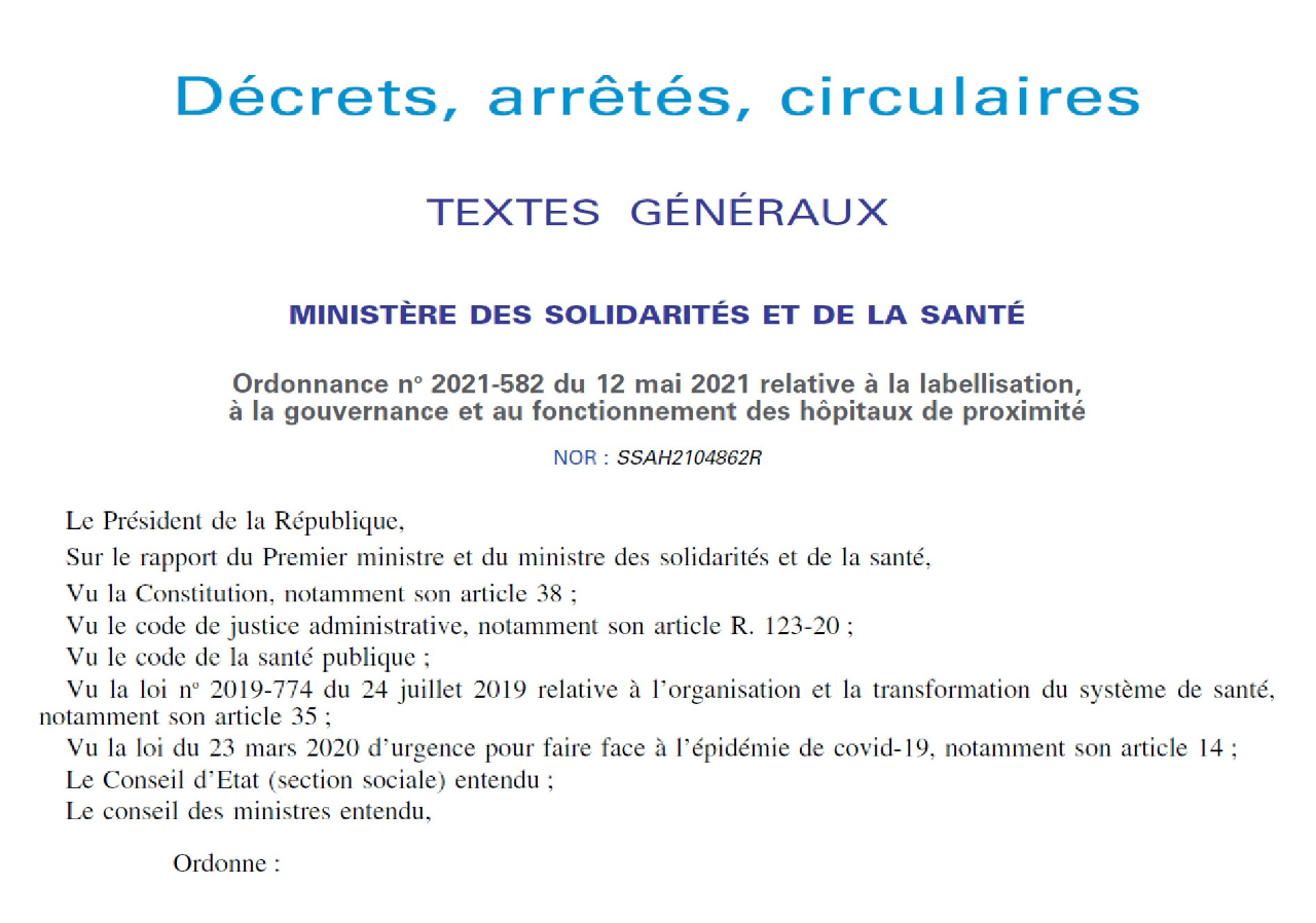 Extrait du journal officiel relative à la labellisation et gouvernance des hôpitaux de proximité