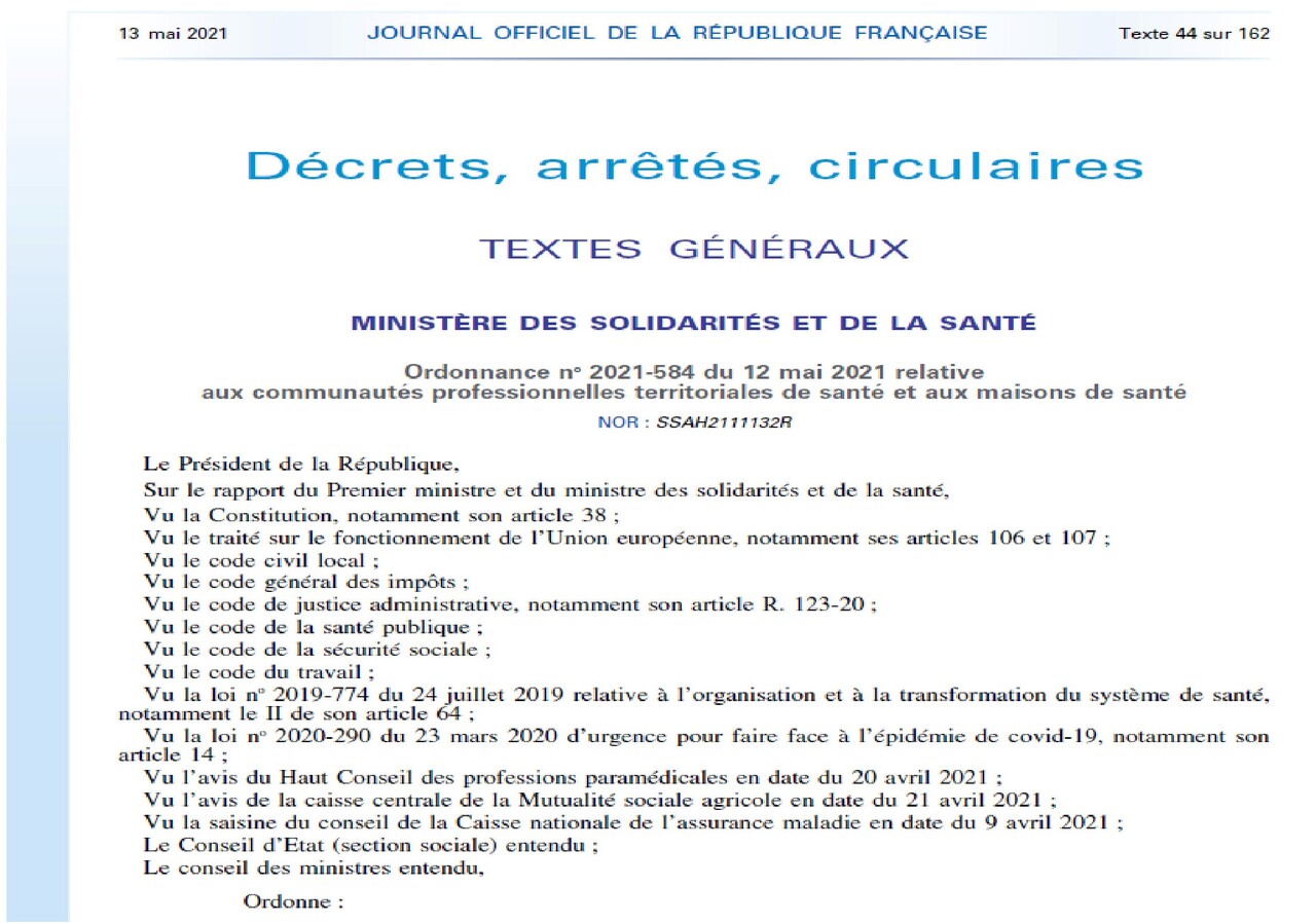 Extrait du journal officiel relative aux CPTS